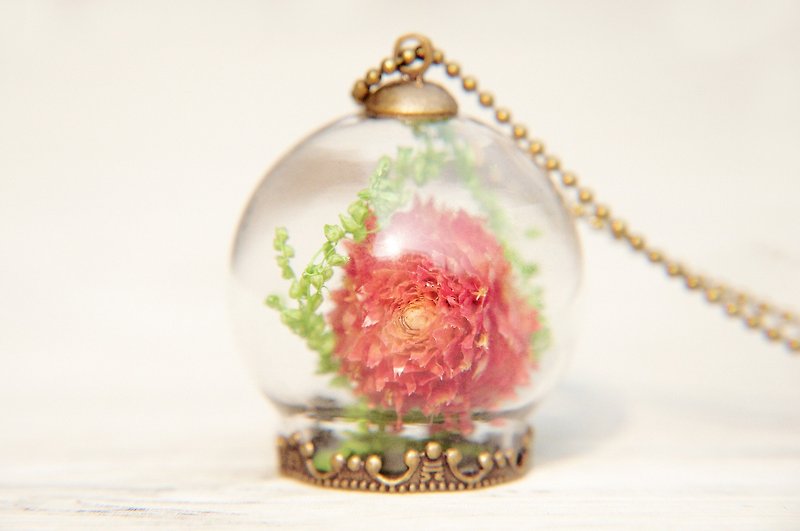 Glass Necklaces Red - Western Valentine's Day Gift / Forest Series / Transparent Glass Ball Dry Flower Necklace-Blooming Red Flowers