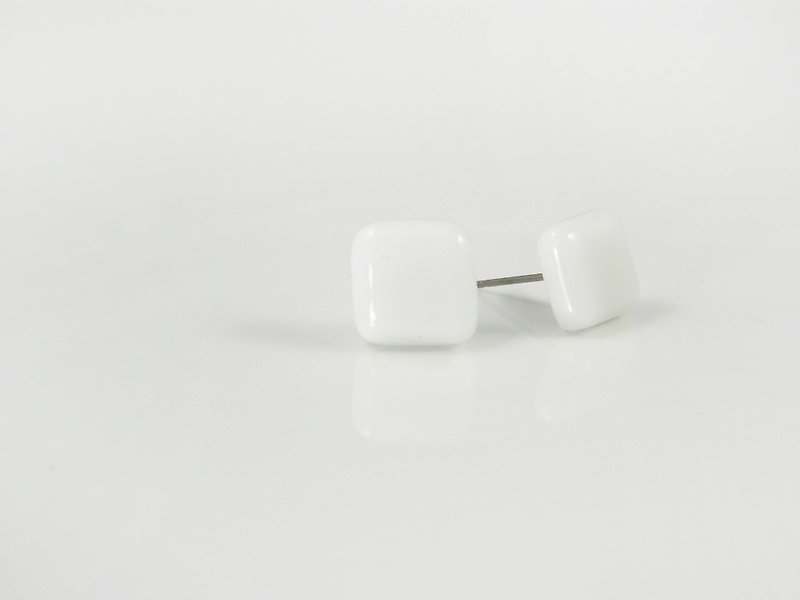 Square handmade glass earrings - white - ต่างหู - แก้ว ขาว