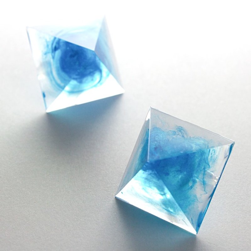 金字塔型耳環（冰山） - 耳環/耳夾 - 其他材質 藍色