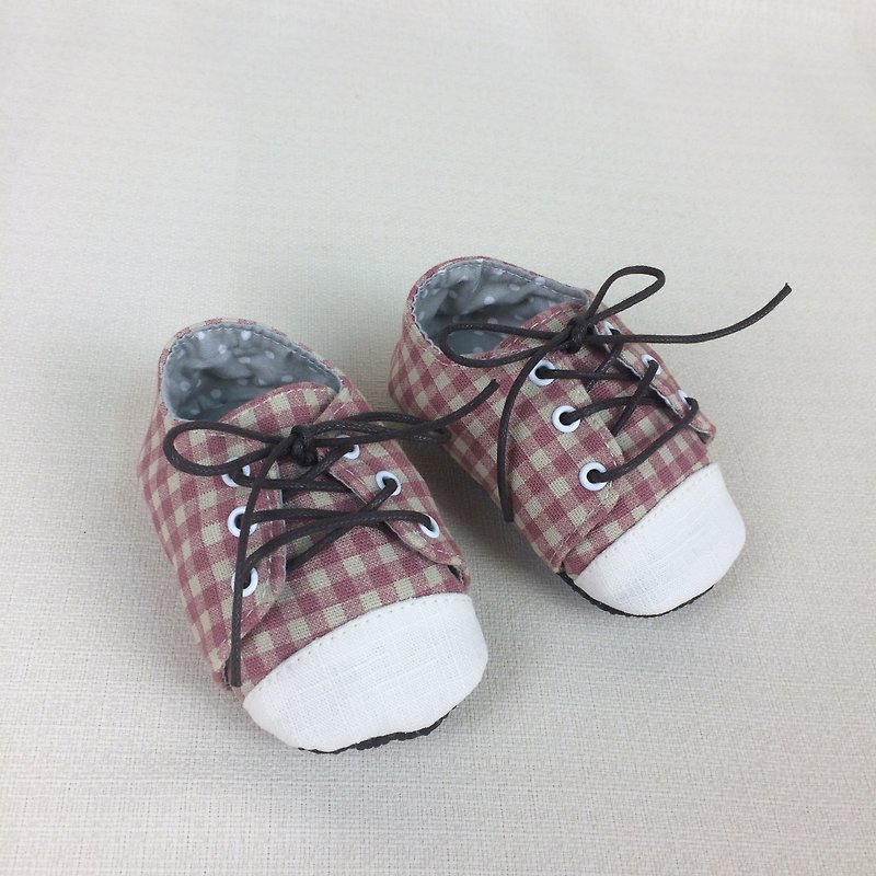 Va手工童鞋系列 粉紅色格子小布鞋 - 童裝鞋 - 其他材質 咖啡色