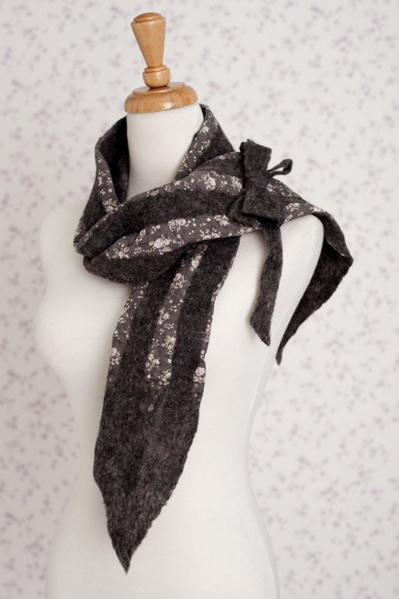 條紋圍巾 - スカーフ - ウール ブラック
