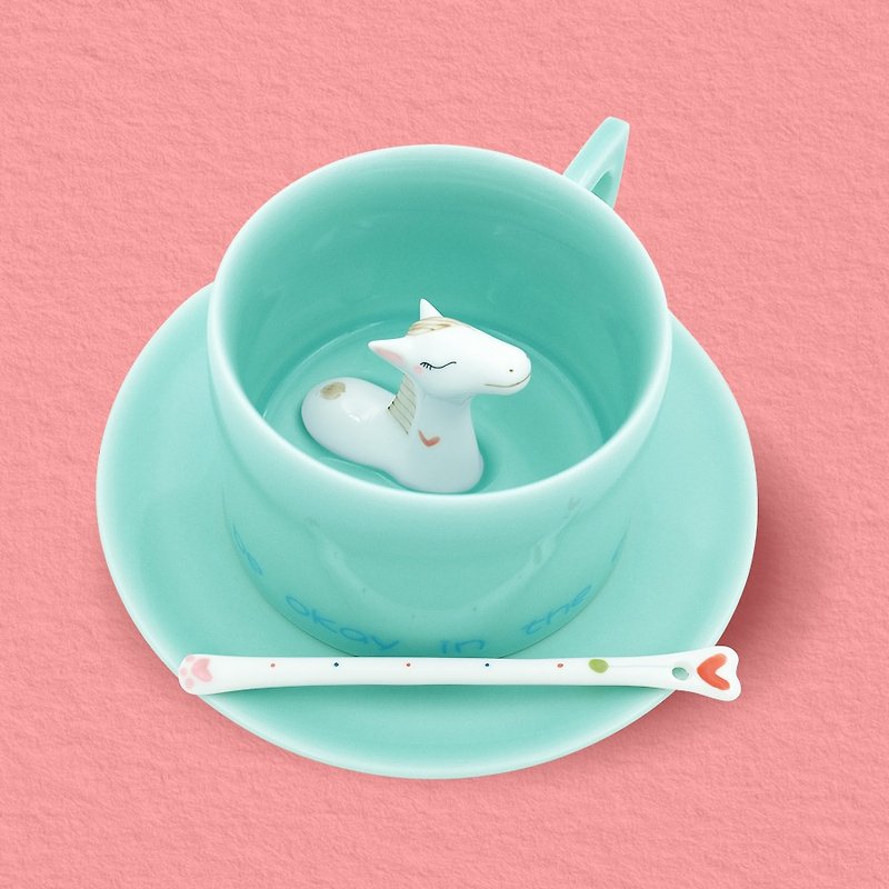Sanqian original dream for the horse coffee cup cute horse creative gift birthday cup zodiac special ceramic water cup - Mugs - Other Materials Green