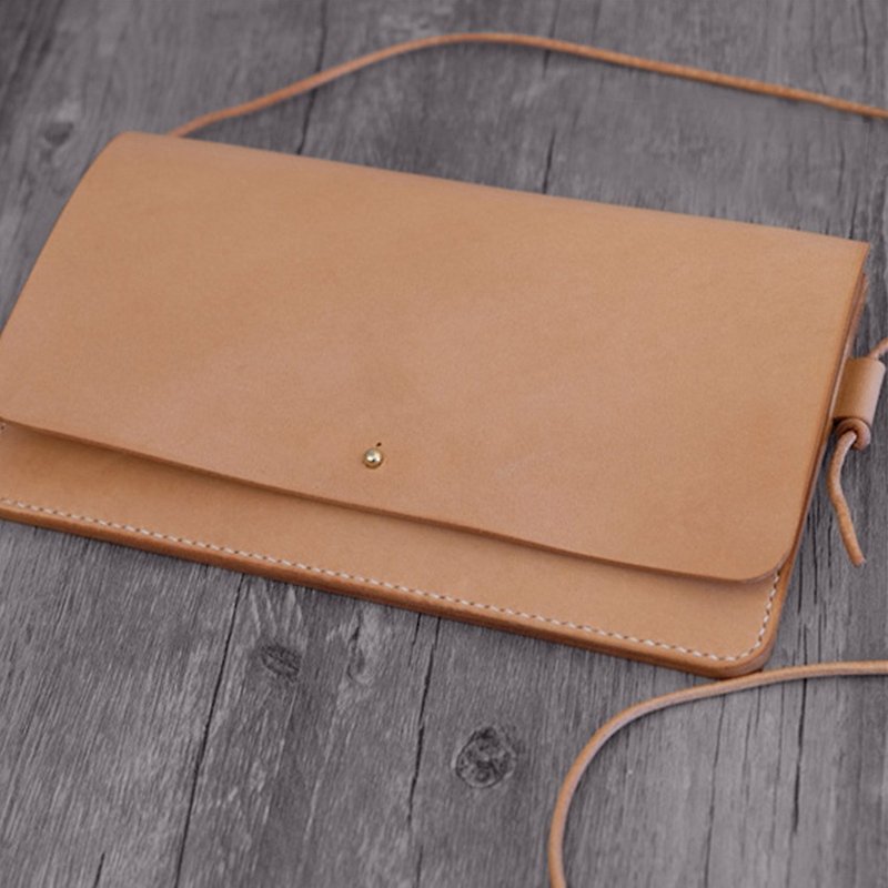 Handmade vegetable tanned leather shoulder bag - Messenger Bags & Sling Bags - Genuine Leather Gold