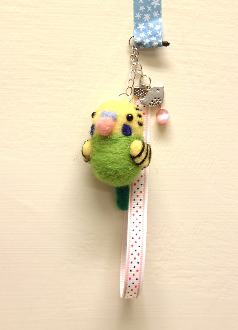 Rolia's 手作 綠虎皮鸚鵡羊毛氈 吊飾 (可訂製) - 鑰匙圈/鑰匙包 - 羊毛 綠色