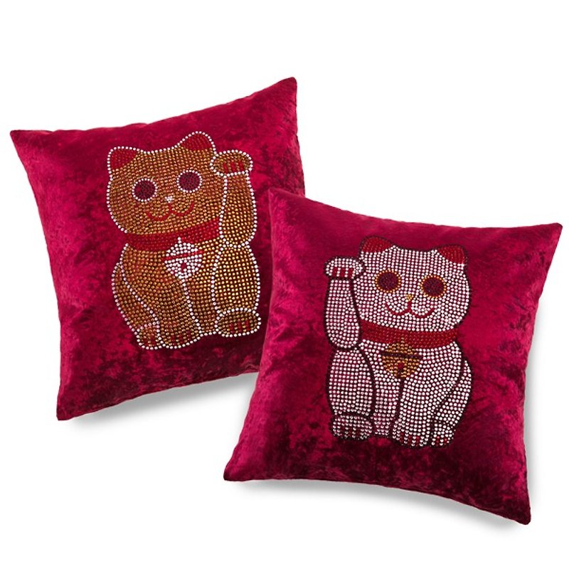 【GFSD】Rhinestone Boutique-Lucky Cat Lucky Pillow - Pillows & Cushions - Other Materials Red