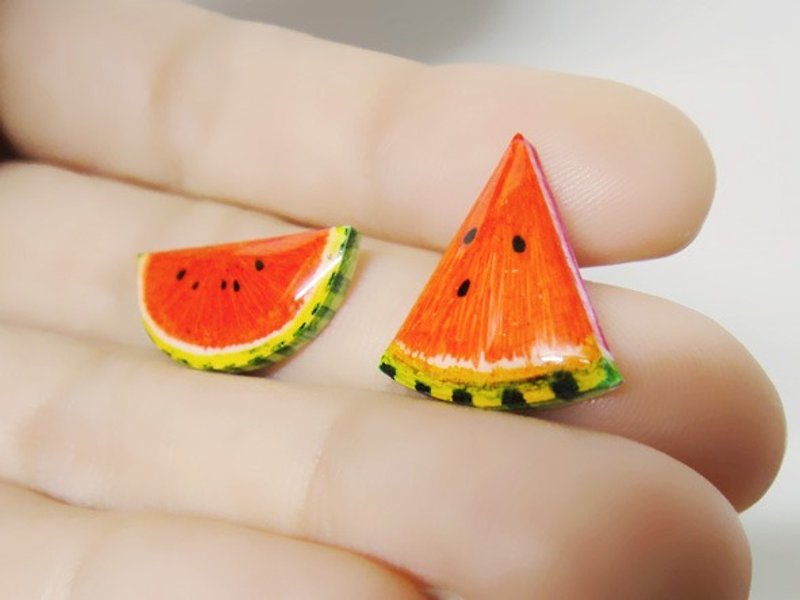 Ear ear clip earrings watermelon - Earrings & Clip-ons - Plastic Red