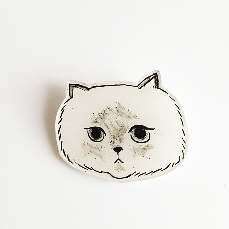 พลาสติก เข็มกลัด ขาว - Fluffy cat brooch