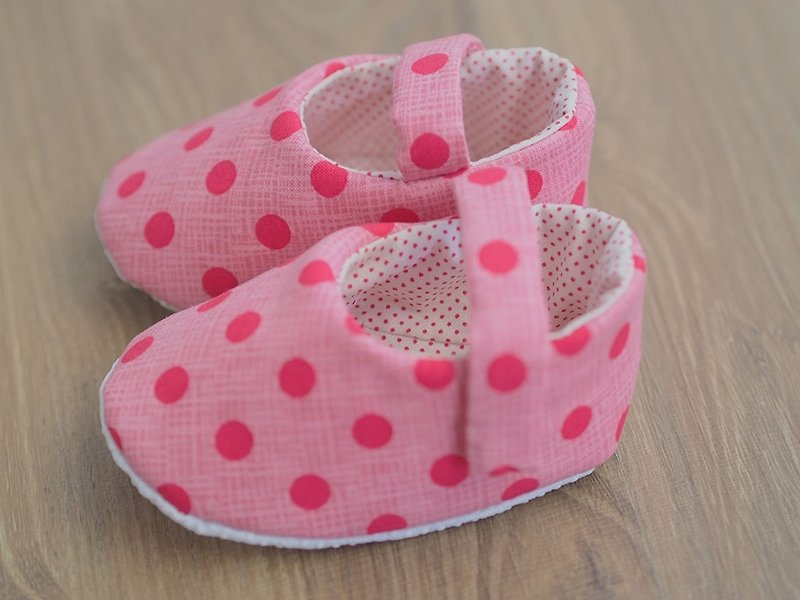 粉底紅點點嬰兒鞋(大寶寶) - 嬰兒鞋 - 其他材質 紅色