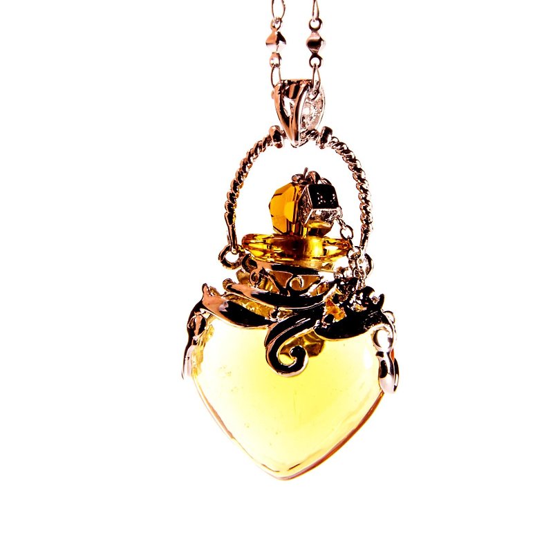 Essential Oil Diffuser Yellow Art Glass Forevermark Love Necklace Oil Dropper - สร้อยคอ - กระจกลาย สีเหลือง