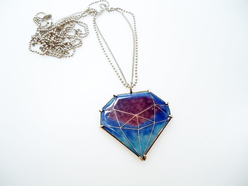 My ten carat diamond and enamel necklace (Galaxy blue) model catwalk - Necklaces - Enamel Multicolor