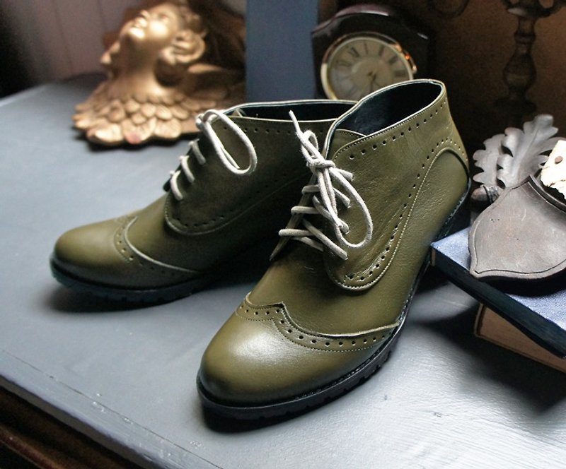 Green Oxford boots (Pre) - Women's Casual Shoes - Genuine Leather 
