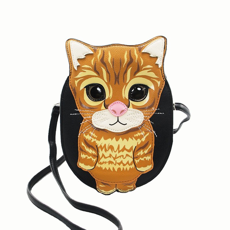 Innocent big-eyed tabby cat childlike shape crossbody bag / animal bag spot sale- Kule Village - กระเป๋าแมสเซนเจอร์ - หนังเทียม สีส้ม