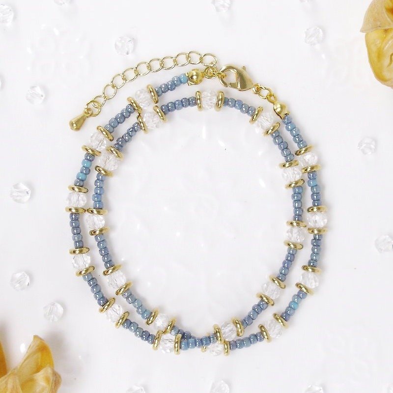[オレンジ] BingJie MUCHUムー。日本の真珠の水晶のブレスレット - ブレスレット - ガラス ブルー