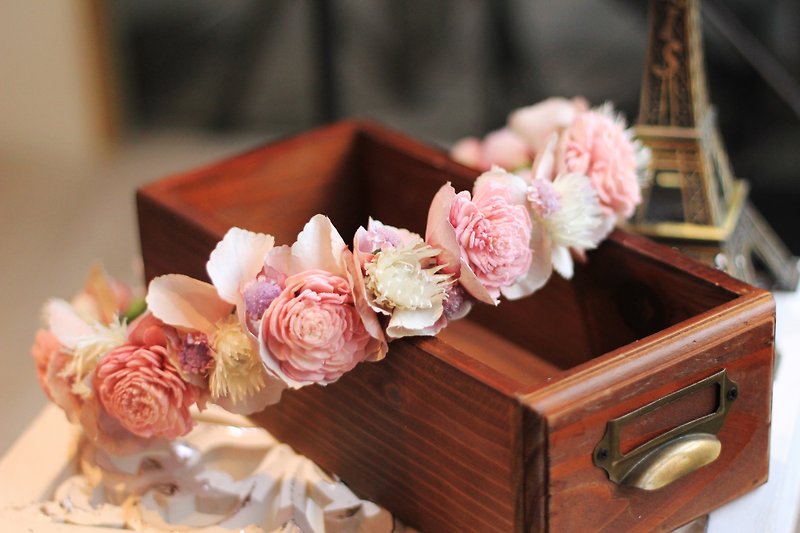 新娘花冠【乾燥花與仿真花系列】太陽玫瑰(粉) - 髮夾/髮飾 - 其他材質 粉紅色