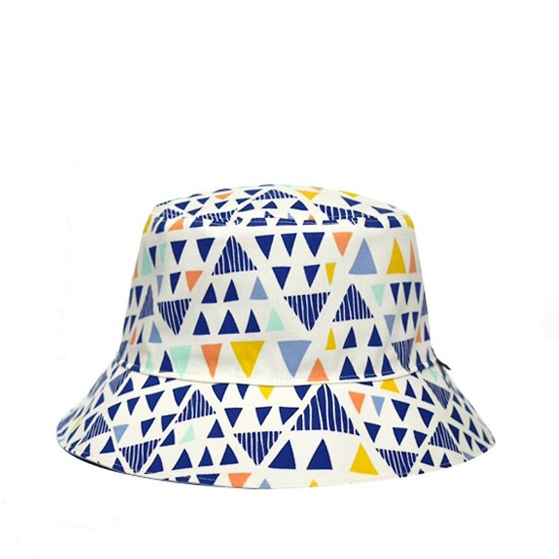 Cool summer colorful triangle geometric denim blue double-sided fisherman hat - Hats & Caps - Cotton & Hemp Blue