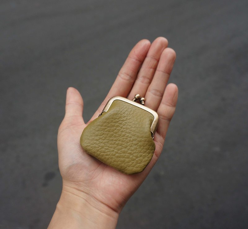 Leather mini mouth gold - Coin Purses - Genuine Leather Green