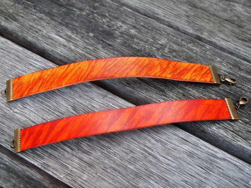 秋色刷紋皮手環  Leather Bracelet - 手鍊/手環 - 真皮 橘色