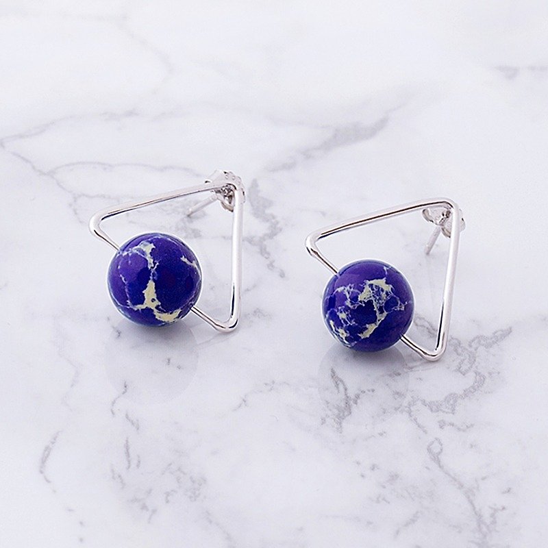 ESCA • Planet Earth Blue Emperor series of small stone earrings Silver Triangle - ต่างหู - เครื่องเพชรพลอย สีน้ำเงิน