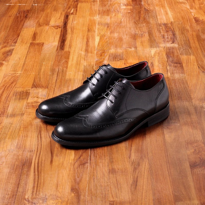 Vanger elegant and beautiful ‧ simple and elegant wing pattern carved official shoes Va180 all-match black made in Taiwan - Men's Oxford Shoes - Genuine Leather Black