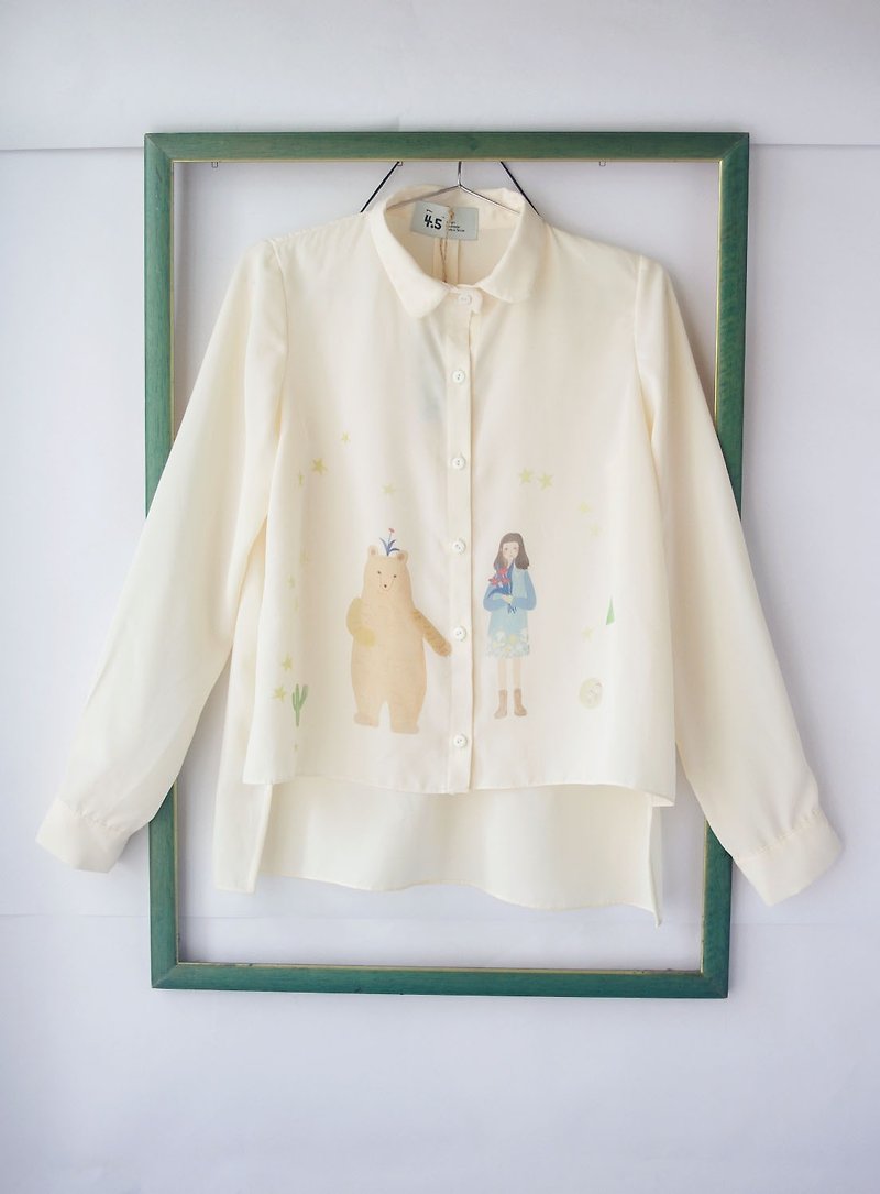4.5 studio- independent hand-painted picture album beige long-sleeved shirt - do not eat meat bear and blue planet girl-page6 - เสื้อเชิ้ตผู้หญิง - เส้นใยสังเคราะห์ สีเหลือง