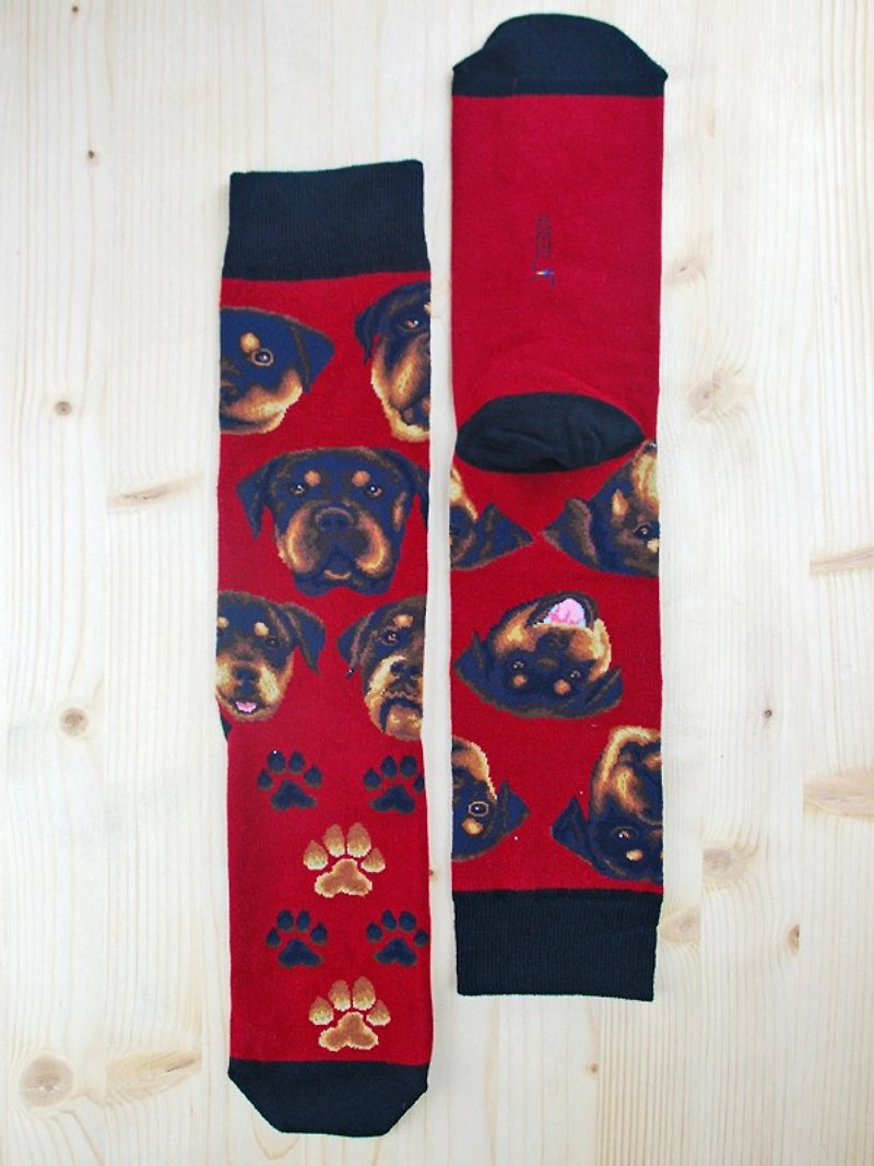 JHJ Design Canadian Brand High Color Knitted Cotton Socks Dog Series-Norwegian Socks (Knitted Cotton Socks) - ถุงเท้า - วัสดุอื่นๆ สีแดง