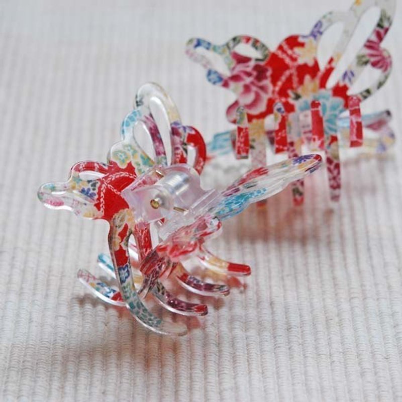 Cai Ling dance, three-dimensional butterfly catch clip, shark clip - red - Hair Accessories - Acrylic Red