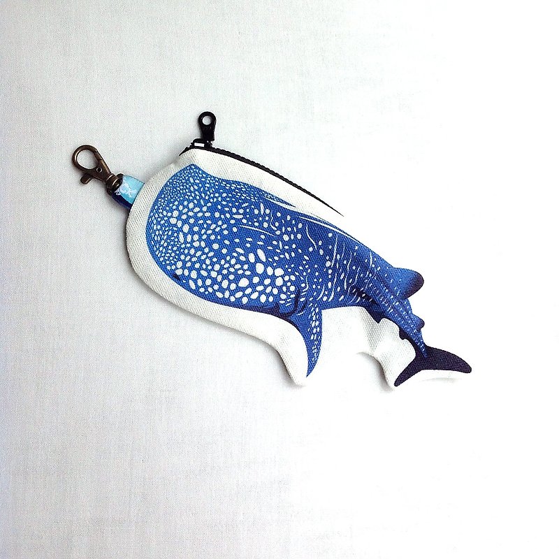設計款WS149 - 【可放悠遊卡】鯨鯊造型零錢包 - 零錢包/小錢包 - 棉．麻 藍色