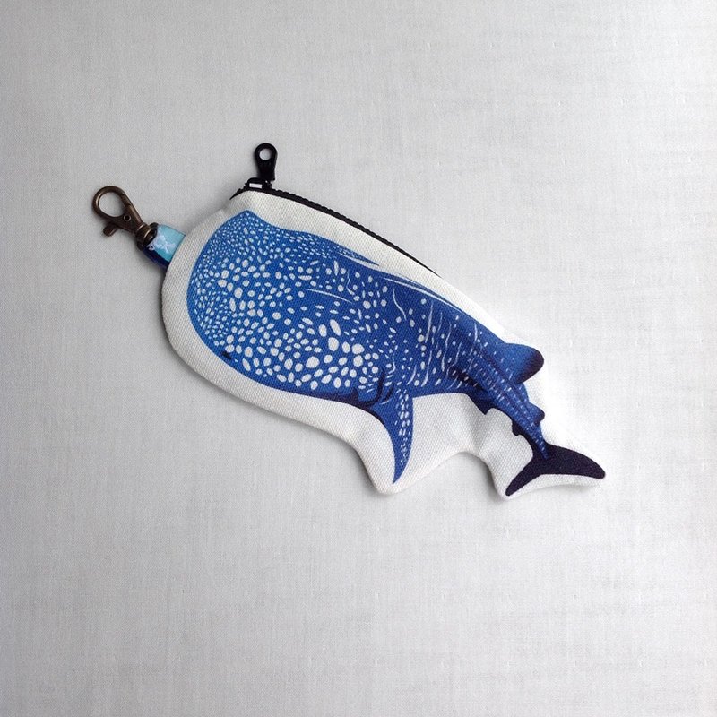 Design No.WS149 - 【Cotton Canvas】Whale Shark Purses - กระเป๋าใส่เหรียญ - ผ้าฝ้าย/ผ้าลินิน สีน้ำเงิน