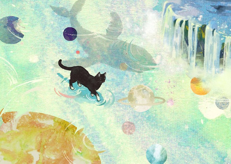 貓/星 明信片 ◆星球系列 - 心意卡/卡片 - 紙 