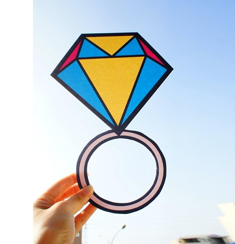 Wedding small things / big ring / cartoon diamond ring / Q version diamond ring / colorful items for marriage proposal - Couples' Rings - Paper Multicolor