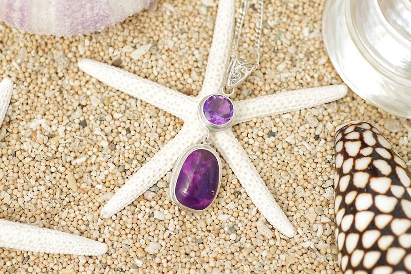Sugilite and amethyst pendant top - Necklaces - Gemstone Purple
