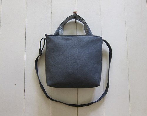 For She / he A4 Canvas Tote - Medium size (Zipper Closure W / Adjusted Strap) Gray + Light Gray