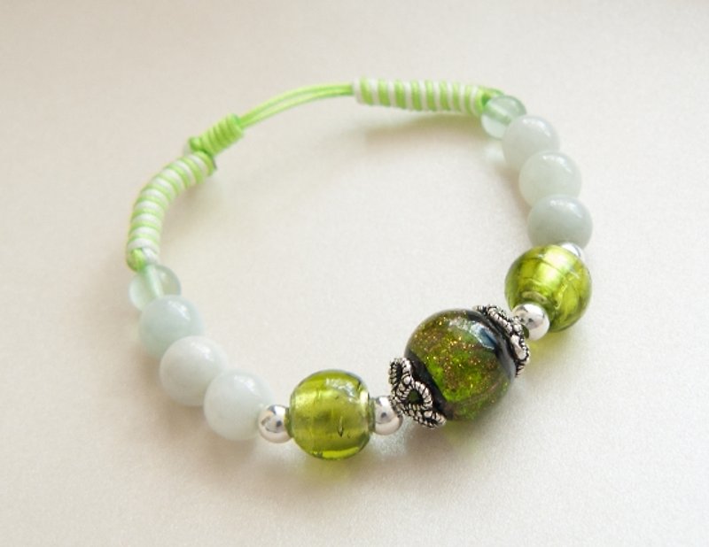 Yicanliuyu Bracelets(熠璨琉玉練) - Green(handmade.gift.jewelry.colored glaze.burma jade.fluorite.line.rope.kont) - สร้อยข้อมือ - เครื่องเพชรพลอย สีเขียว