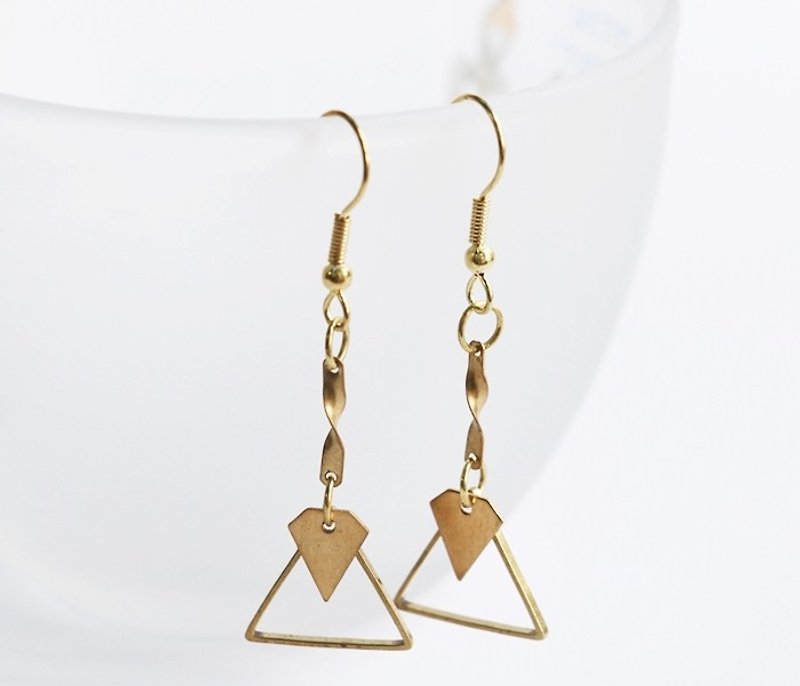 Geometric Series - triangle diamond earrings Bronze minimalist geometry personalized Valentine's Day gift birthday gift.... - ต่างหู - โลหะ 