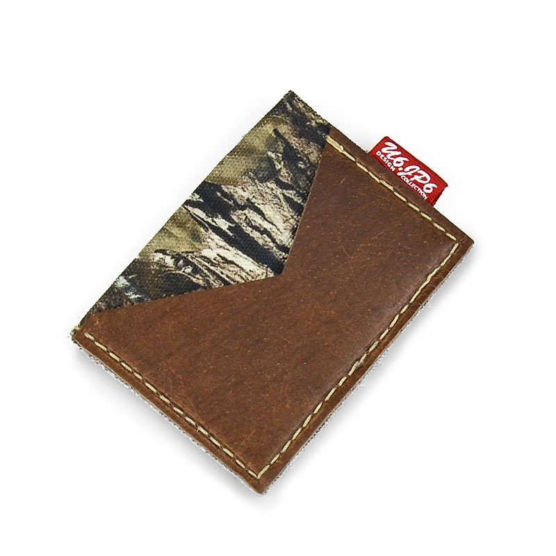 (U6.JP6 Handmade Leather Goods) Camouflage cloth & imported cowhide natural hand-made leather sewing. Credit card holder / universal card holder / business card holder - Card Holders & Cases - Genuine Leather Brown