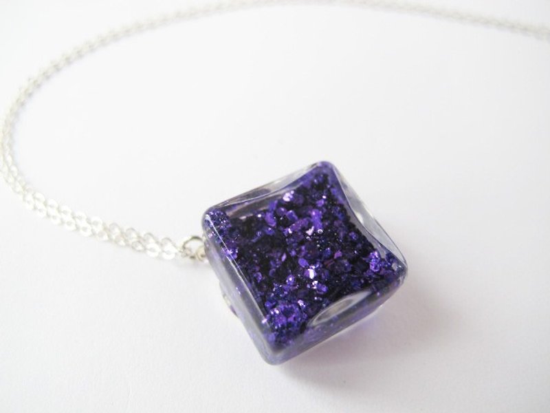* Rosy Garden * wayward water flowing geometric purple sequined diamond crystal necklace - Necklaces - Glass Purple