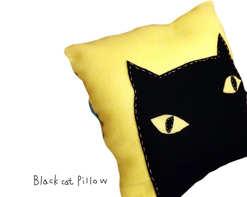 Little black cat handmade pillow - Pillows & Cushions - Other Materials Yellow