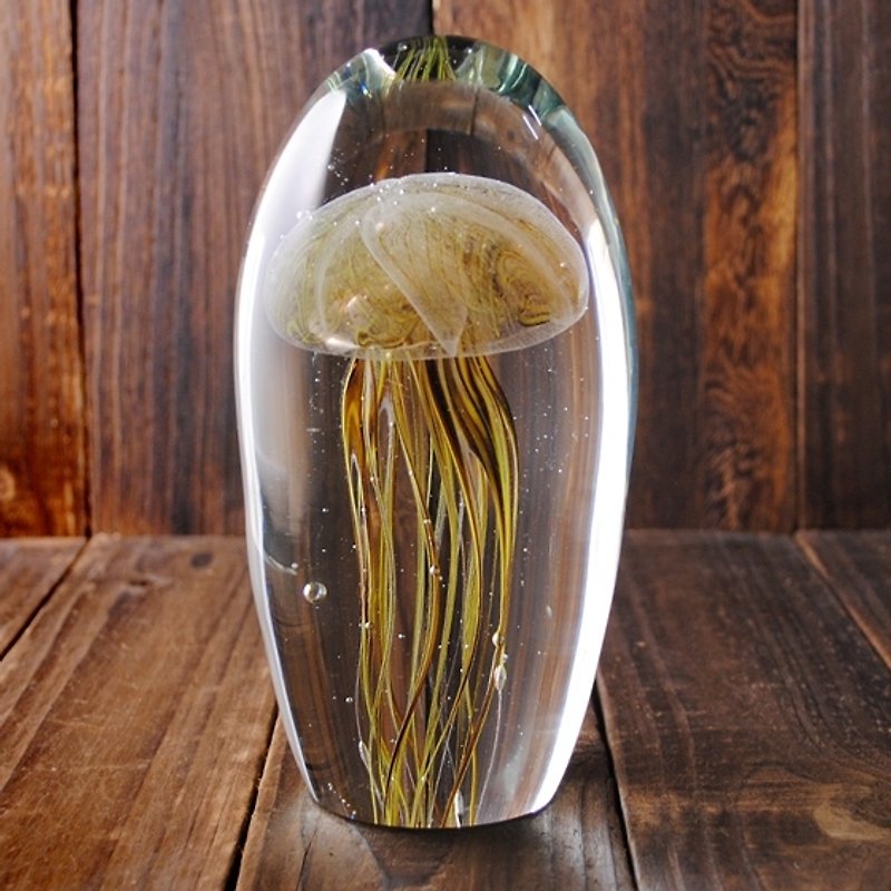 Mother's Day (Lucky Gold) 16cm] [View glass jellyfish Jellyfish Avatar indoor decorations luminous glass jellyfish jellyfish lettering gift handmade works of art - แก้วไวน์ - แก้ว สีทอง