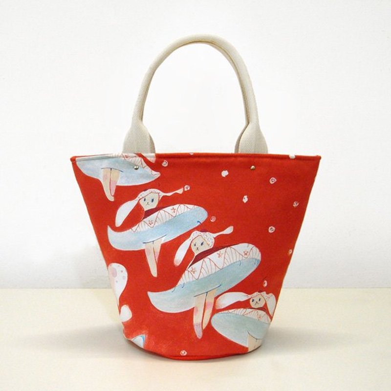 【 Chiao's  】Dancing Bunny  Bucket Tote - กระเป๋าถือ - วัสดุอื่นๆ สีแดง