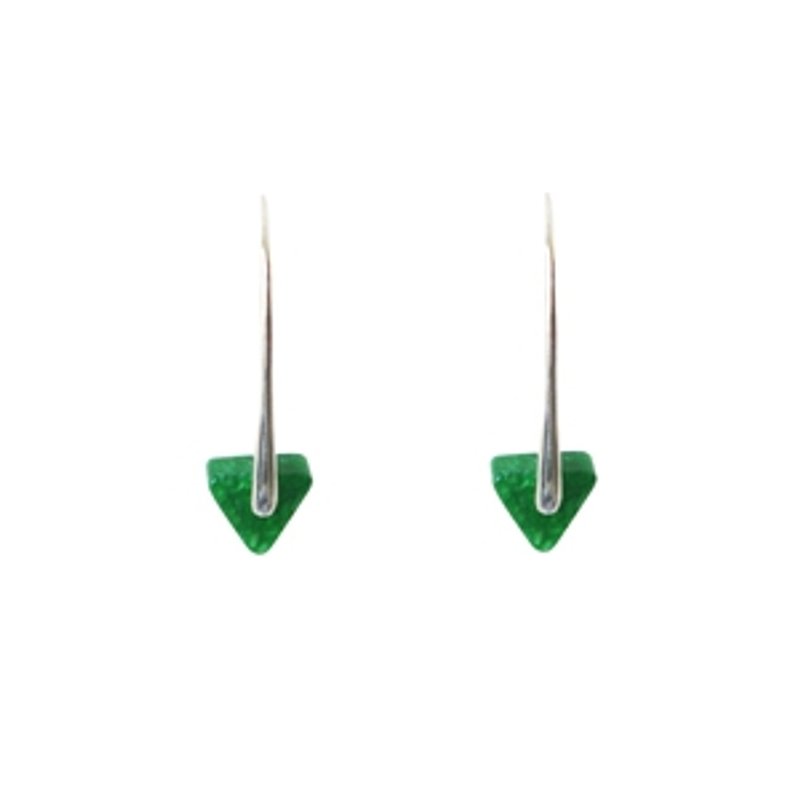 Emerald Jade Sterling Silver Earrings Lentille Deau - ต่างหู - เครื่องเพชรพลอย สีเขียว