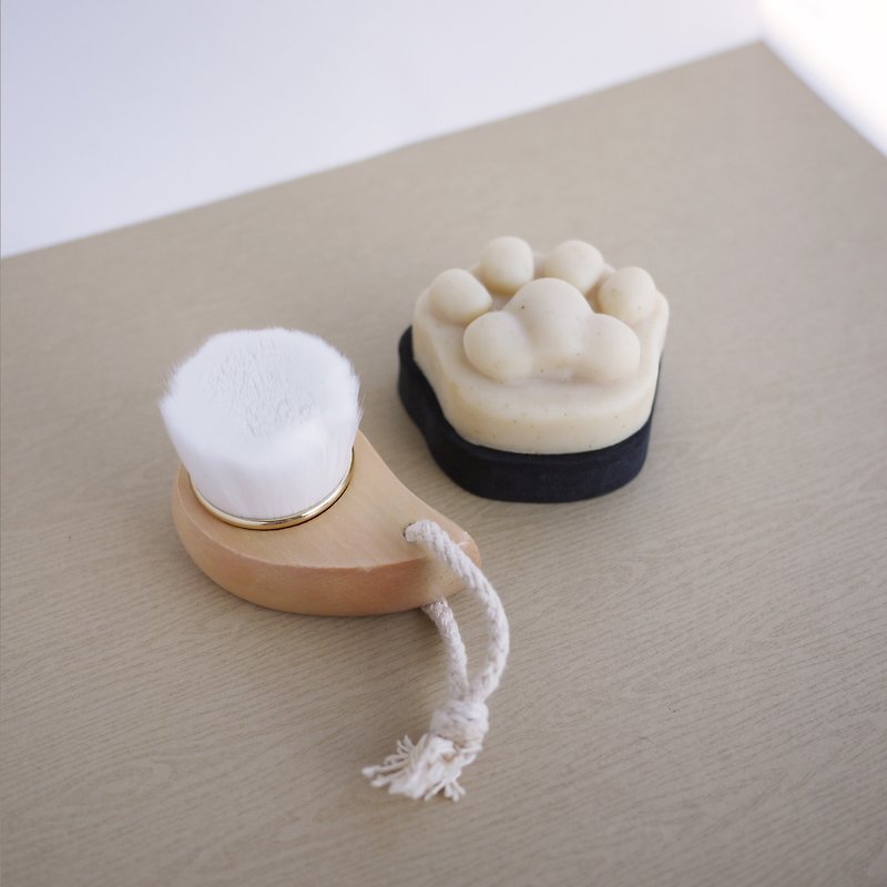 Facial Cleansing Cat Paw Soap with Brush Set - ผลิตภัณฑ์ทำความสะอาดหน้า - พืช/ดอกไม้ ขาว