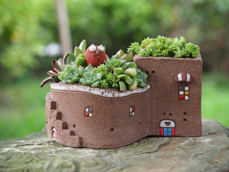[ガーデンコテージガーデン]陶器手作り - スーパーキュートガーデンハウス/ロックブラウン/植物なし - 観葉植物 - 陶器 ブラウン
