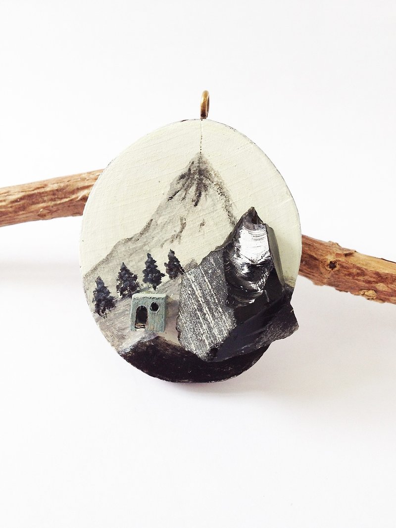 森山キャビン|心塗装|ウッド|天然石|水晶|黒曜石|ネックレス|クリスマス|プレゼント - ネックレス - 木製 ブラック