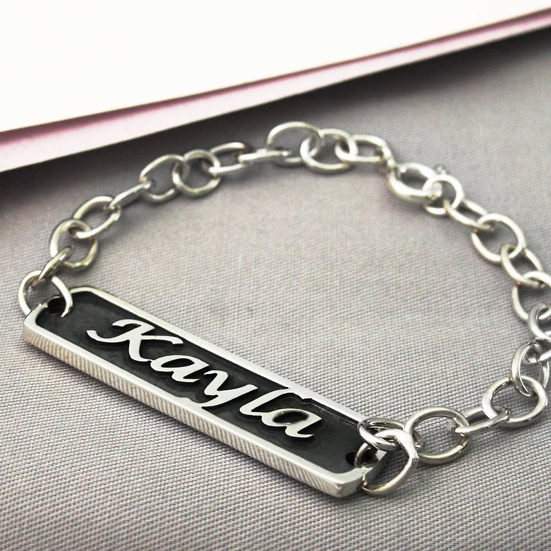 Custom Bracelet Name English Text Bracelet - Yang Carve (female) 925 Sterling Silver Bracelet - ART64 - Bracelets - Sterling Silver Silver