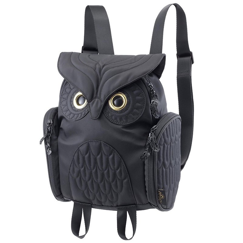 [Old Friends Limited Gift] Morn Creations Genuine Classic Owl Backpack - Black (S) - กระเป๋าเป้สะพายหลัง - วัสดุอื่นๆ สีเทา