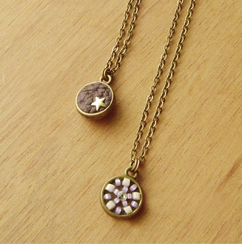 Small tiles :: :: small garden. 2Way single fall short necklace (5 colors). Collage. leather. star - Necklaces - Other Metals Purple