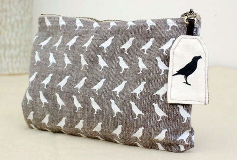 白鳥拉鍊扁袋 White Birds Flat Pouch  - Other - Other Materials Gray