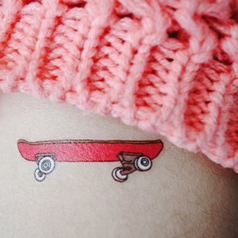 *tattoo*桃紅滑板刺青貼紙組 1組2個同款 - 貼紙 - 紙 紅色