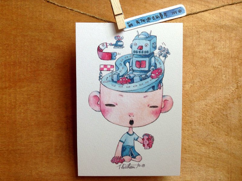 lost childhood     illustration postcard - Cards & Postcards - Paper Blue