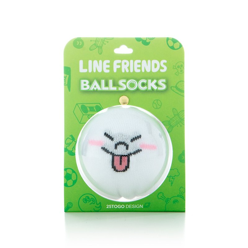 LINE FRIENDS ball socks_mantou man with tongue out - ถุงเท้า - วัสดุอื่นๆ ขาว